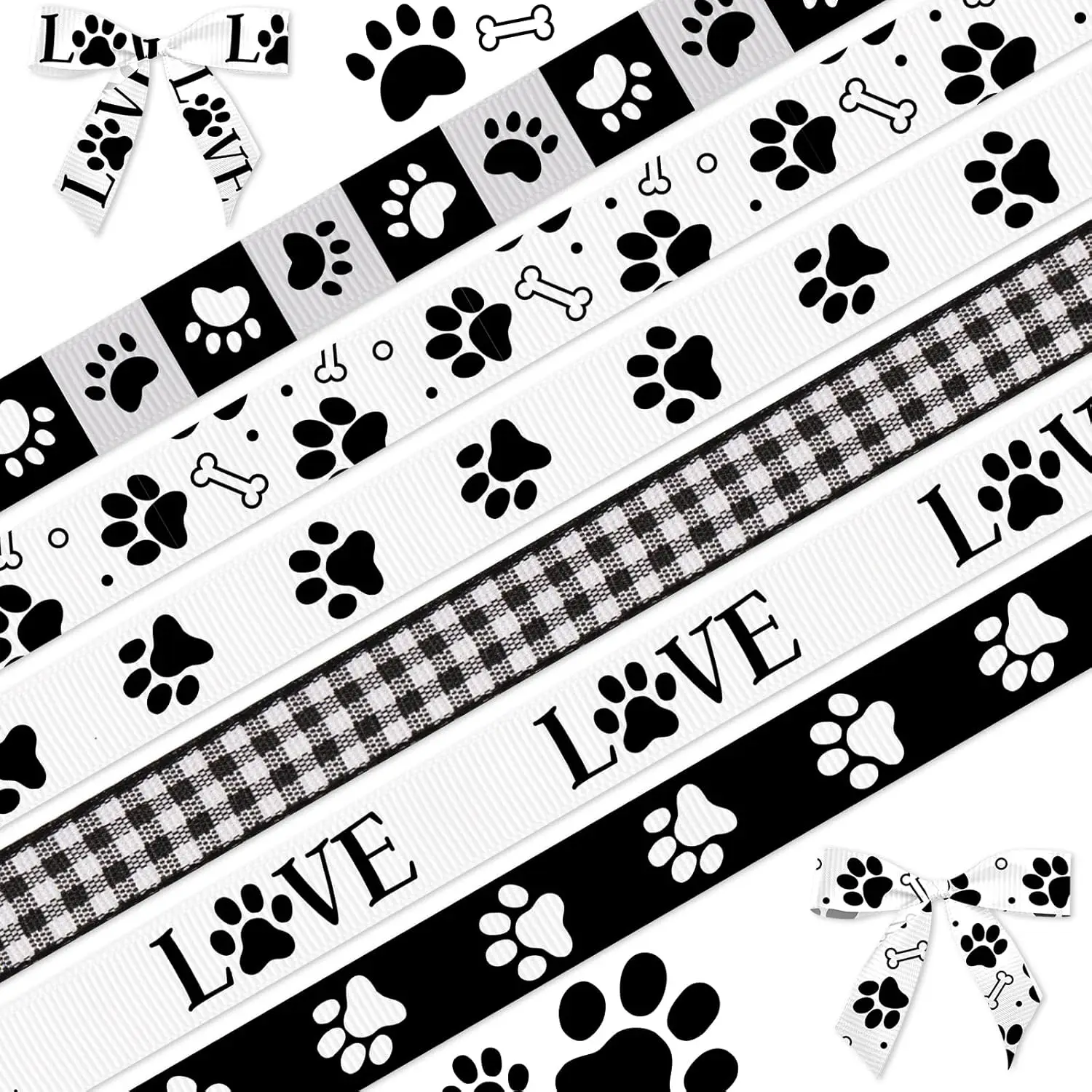 Paw Print Grosgrain Ribbons Dog Animal Paw Print Dog Bone Craft Ribbons for Gift Packaging DIY Supplies