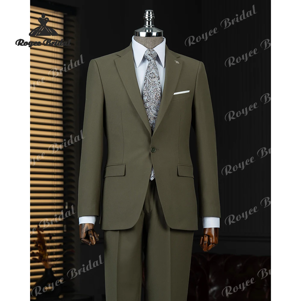 Abito da sposa da uomo in due pezzi con risvolto verde 2026 Abito da sera da lavoro monopetto personalizzato trajes para hombre