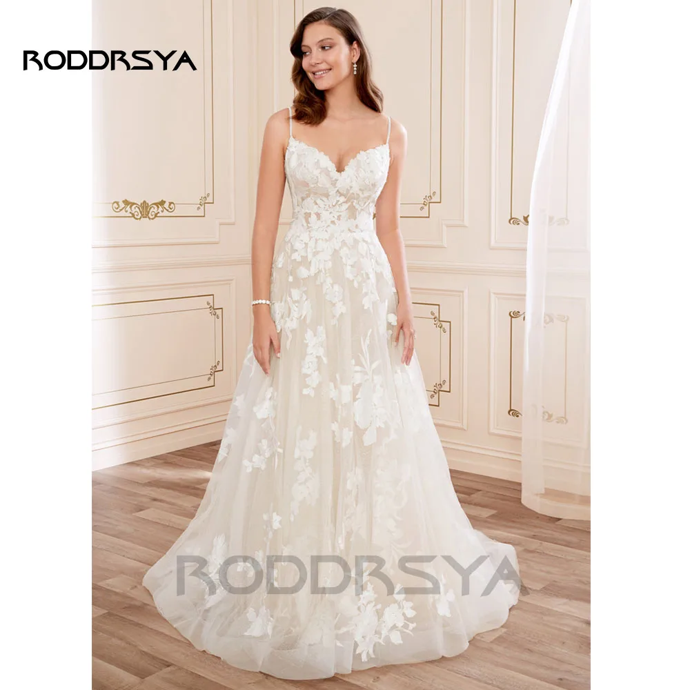 RODDRSYA Boho Elegant ชุดแต่งงานสำหรับสตรี2023 V คอลูกไม้ Appliques Backless Gowns กับปุ่ม Vestidos De Novia