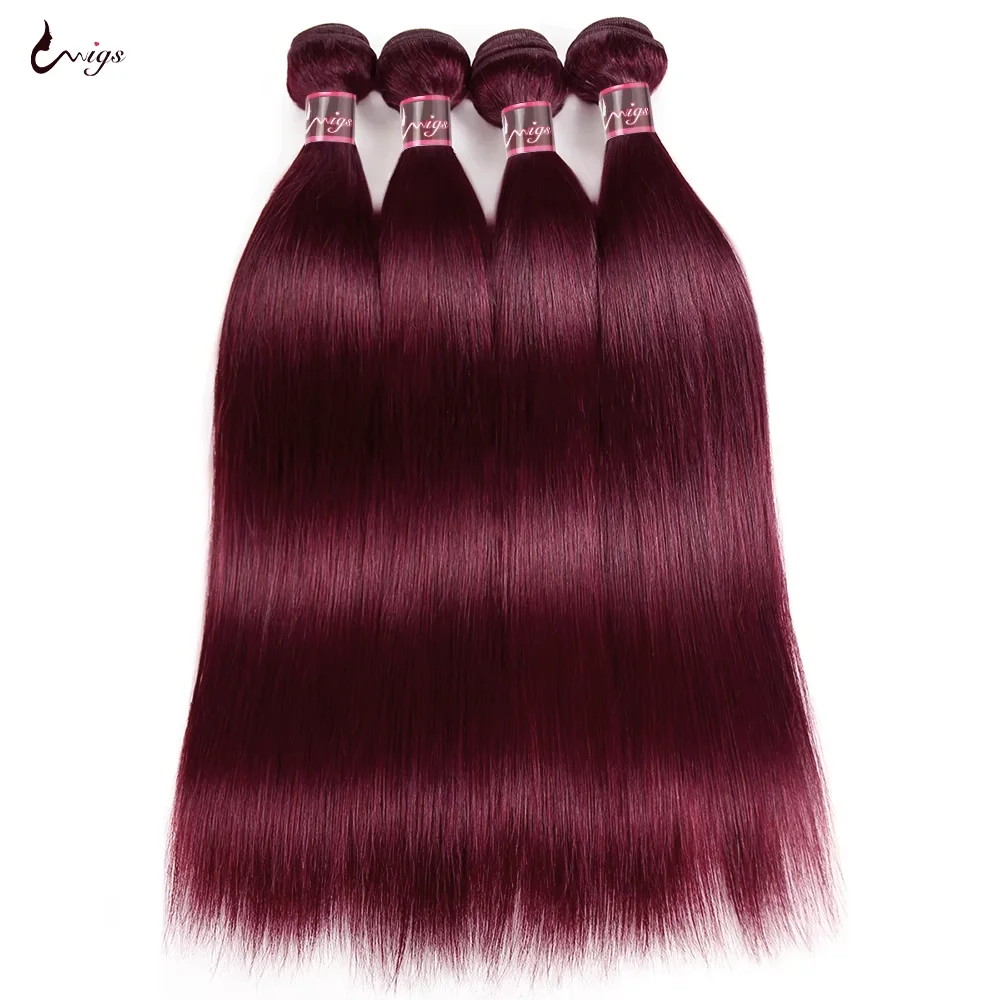 Uwigs Colored Burgundy Red 30 Inch Bundles Human Hair Bundles Brazilian Hair Extension 99J Silk Bundles Remy Weaves Bundles Hair