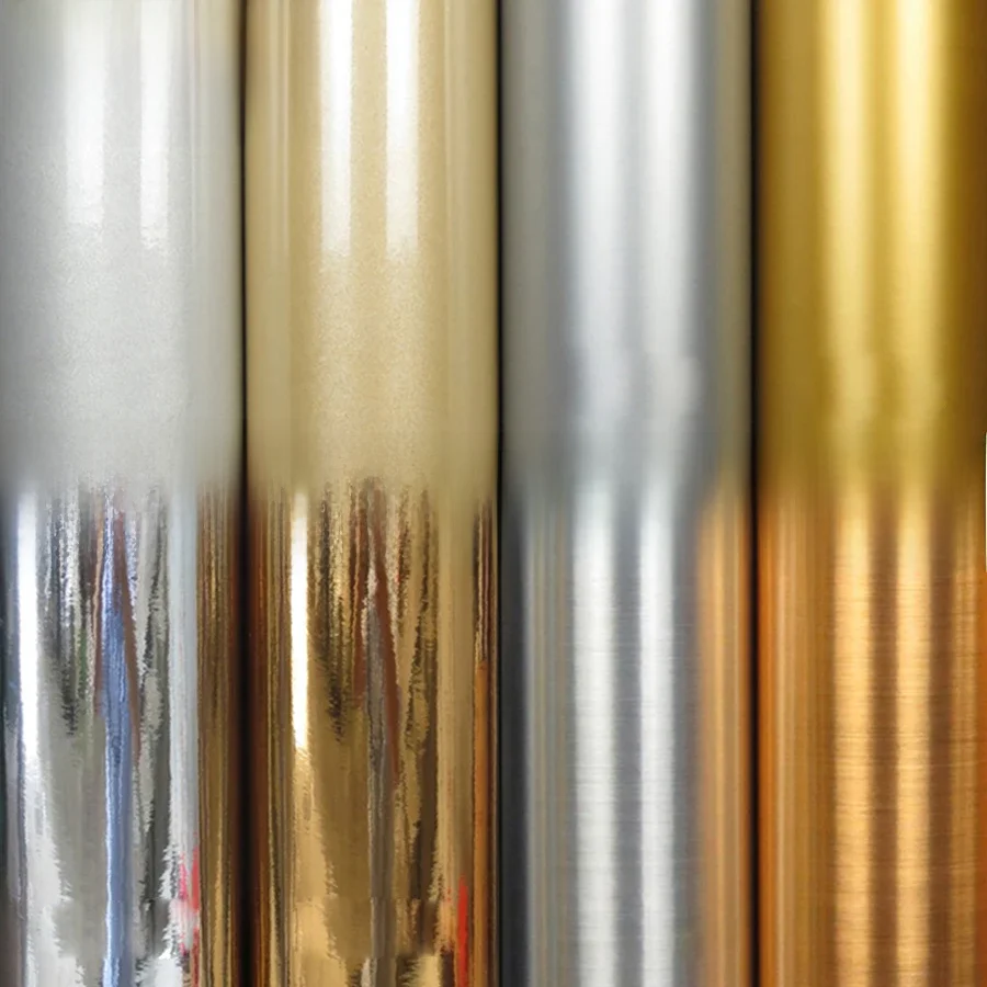 Metalle ffekt Tapete selbst klebender Spiegel Silber gebürstet Gold Schrank wasserdicht Aufkleber