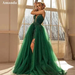 Amanda Luxury Cocktail Ball Gown Prom Dress Green فستان سهرة Detachable Tail Formal Occasion Dresses Sweep Train Evening Dress