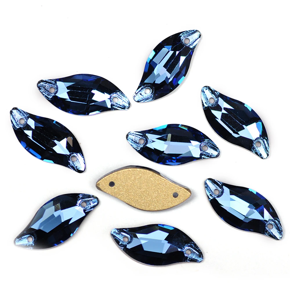 YANRUO 3254 Leaf Sapphire Sew On Crystal Flat Back DIY Gems Glass Rhinestones Sewing Needlework Dress