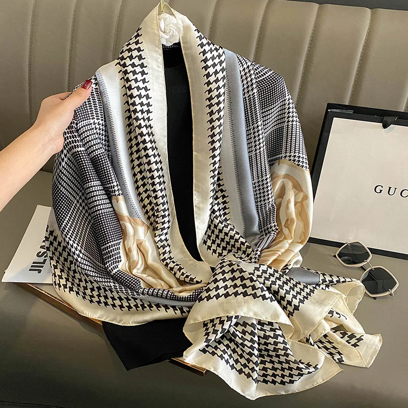Mode Druck Große Schal Wraps Seide Schal Frauen Luxus Marke Satin Stirnband Hijab Bandana Turban Foulard Sommer Strand Stolen – Detail 12