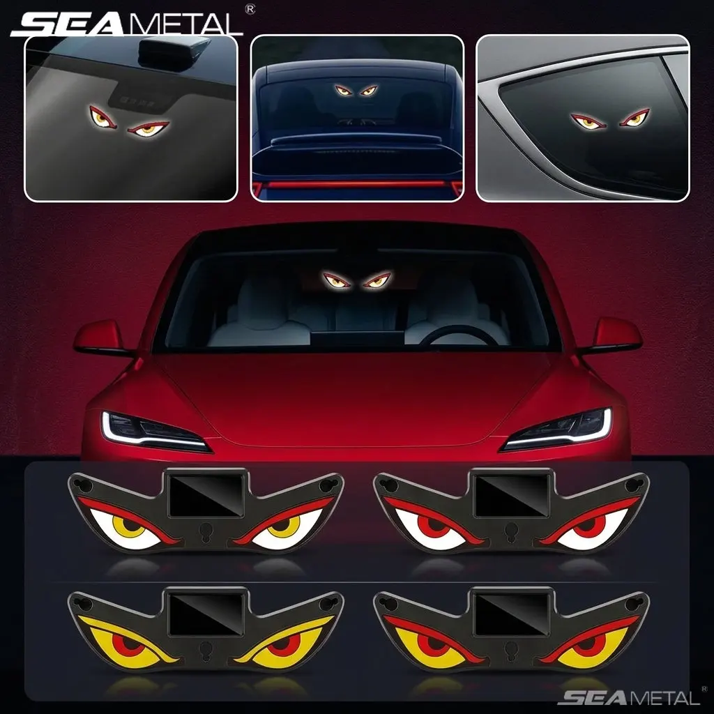 SEAMETAL Car Dynamic Expression Light Neon LED Solar Type-C Rechargeable Wireless Devil's Eyes Light Smart Sensor Universal Fit