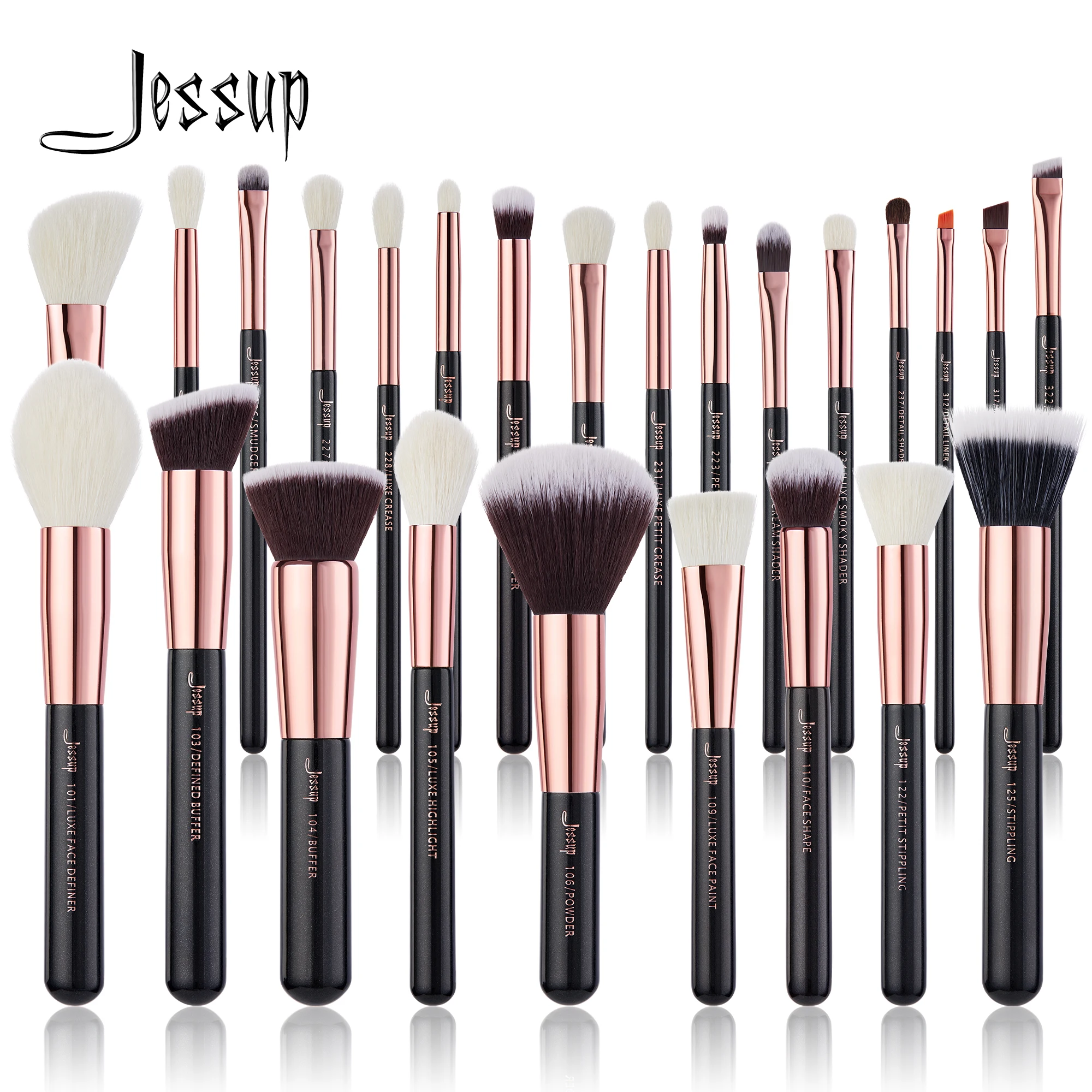 Juego de pinceles de maquillaje Jessup, 10-25 piezas, oro rosa / negro, base, polvo, sombra de ojos, pincel delineador de ojos, brochas de resaltado de mezcla para maquillaje