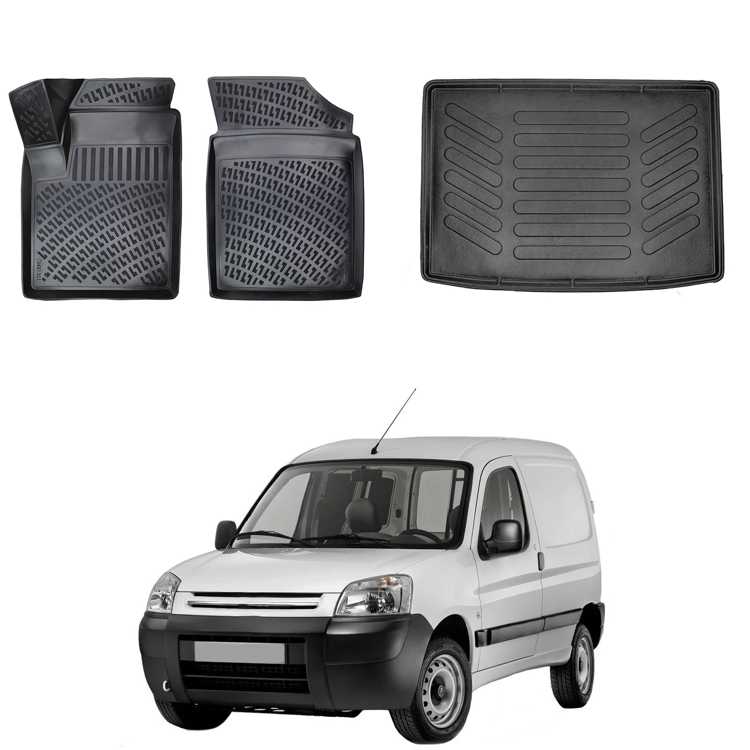 Floor Mats + Cargo Trunk Liner Fits Citroen Berlingo 1998-2008 Set - All Weather Maximum Coverage - Water Resistance