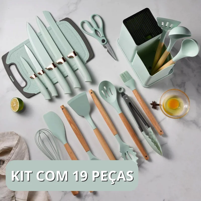 19 Pieces Full Game Kitchen Utensils Kit With Silicone Board Spatula Knife And Scissors