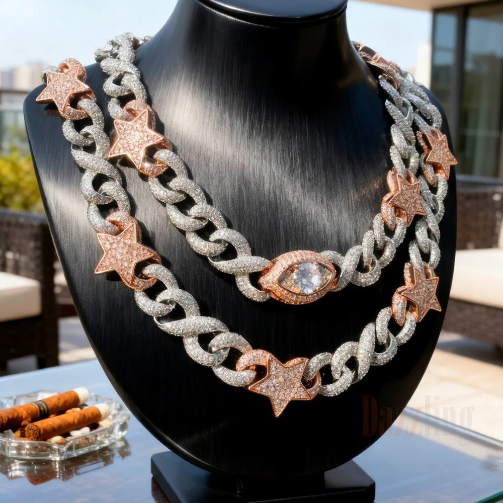 

New Hip Hop Cuban Five-Pointed Star Teardrop Cuban Inlaid Zircon Necklace: Fashionable Punk Luxury Couple Jewelry