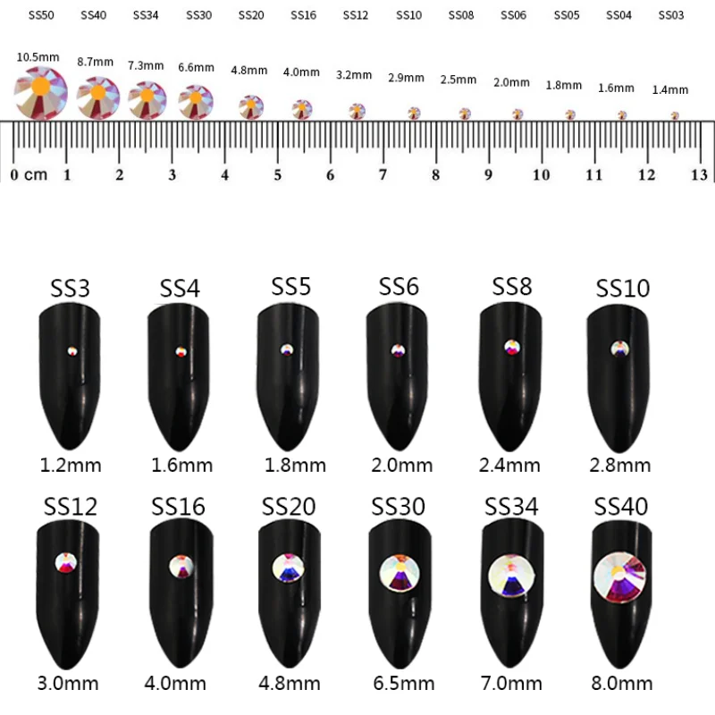 Wholesale 14400pcs Flatback Crystals Nail Rhinestones For Nails 3D Nail Decorations SS3-SS20 Diy Glass Gems Stones AB Bulk