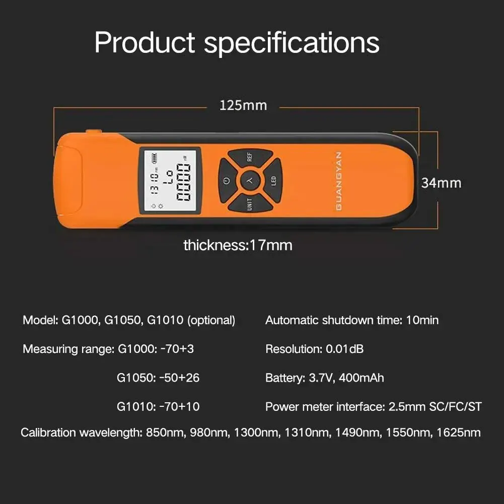 Medidor do poder G10 ótico com luz instantânea, bateria recarregável, fibra de FTTH, OPM, FC, SC, ST