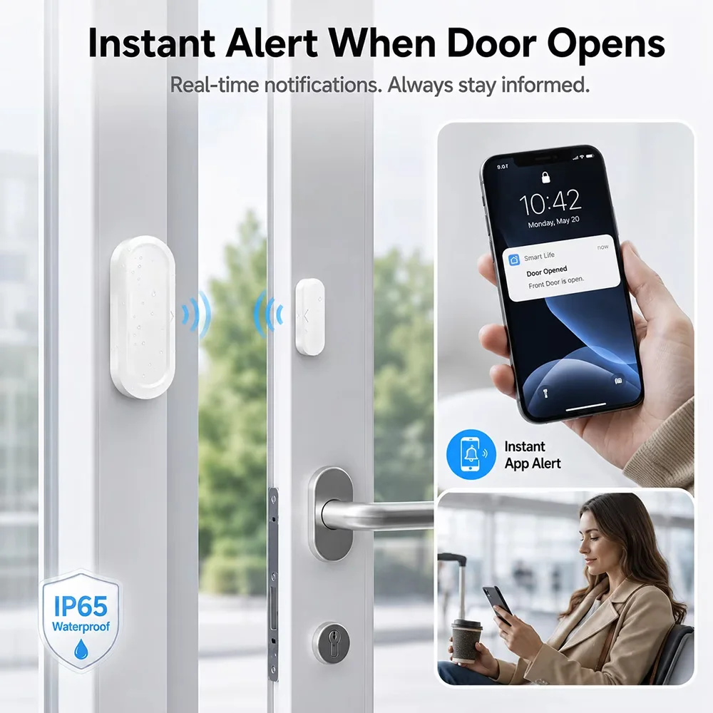 Tuya WiFi Door Window Sensor IP65 Waterproof APP Remote Control Works with Smart Life Alexa Google Home