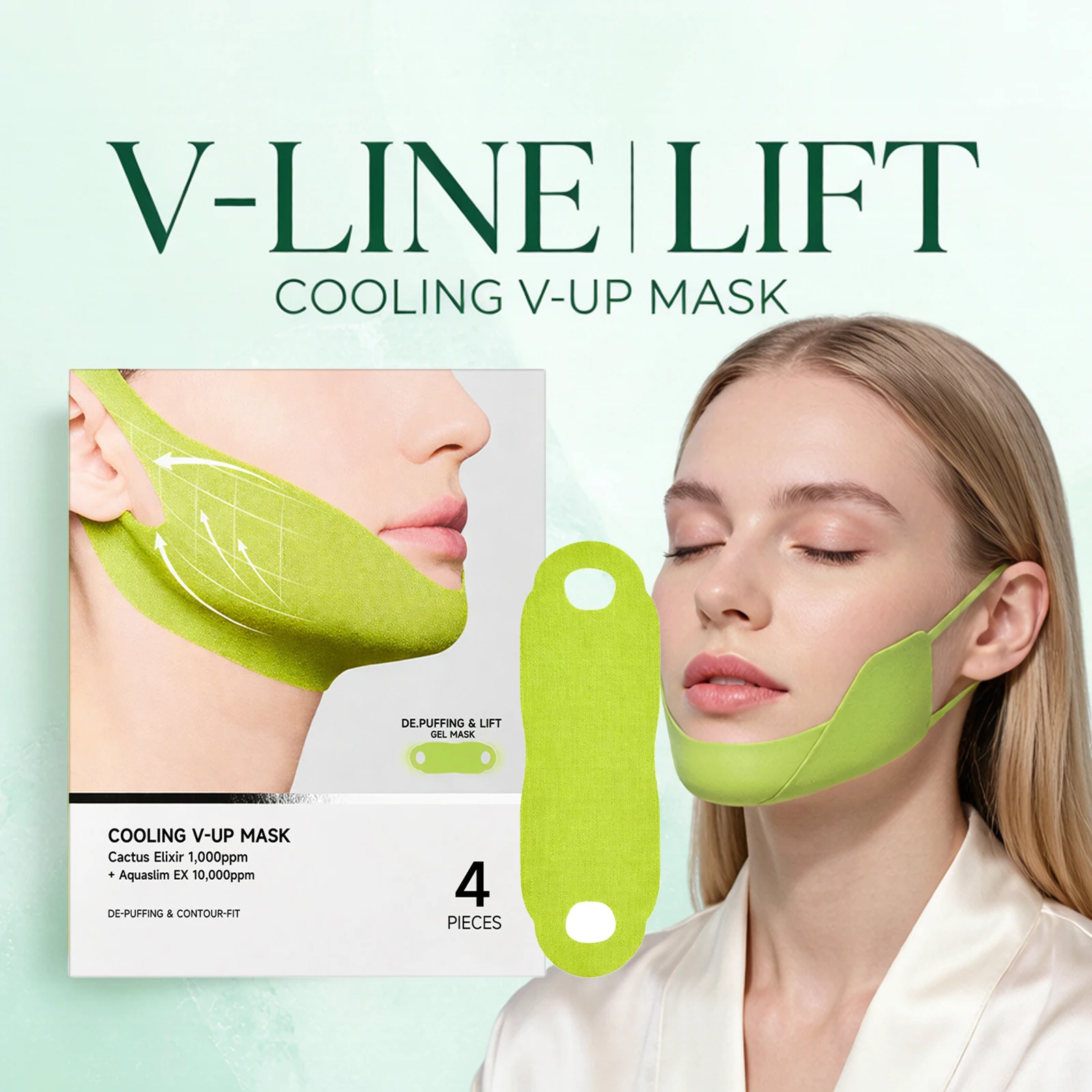 Face Lifting Tape Cactus Extract Cooling Chin Strap Depuffing Jawline Contouring V Shape Slimming Patch Non Woven Fabric Beauty Tool