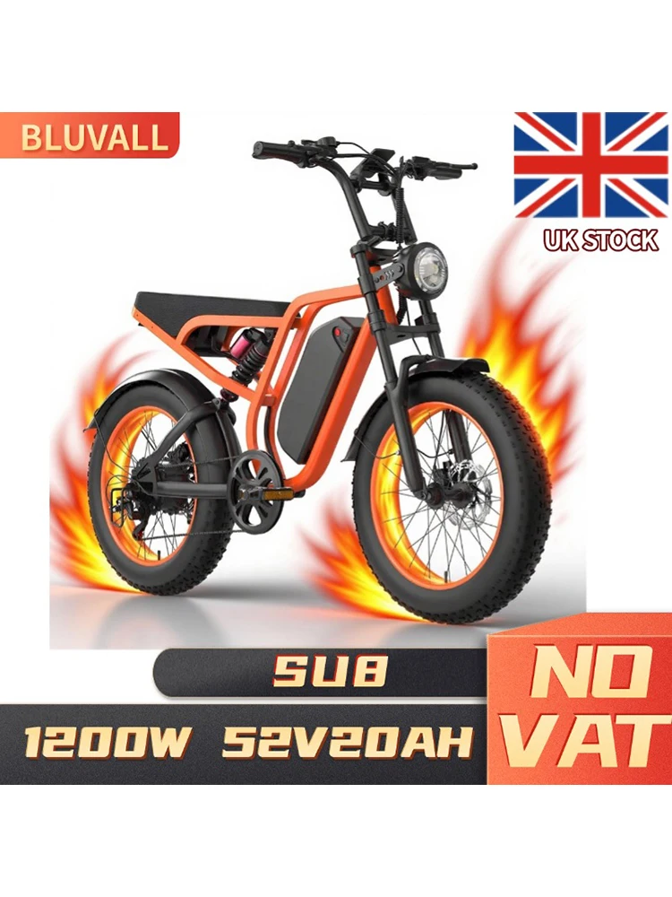 AliExpress BLUVALL SU8 1200W E-Bike 48KM/H Speed SHIMANO 7-Speed 65KM PAS Range 20x4.0 Tires Hydraulic Electric two-wheeled motorcycle