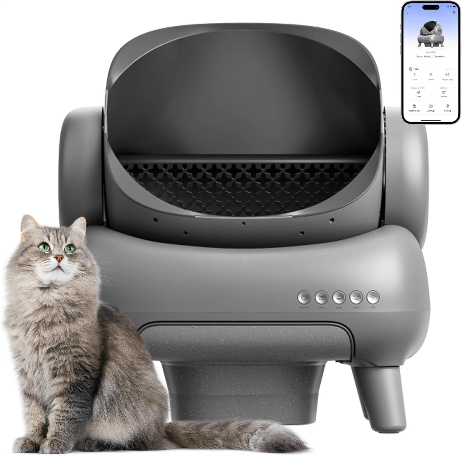 Open-Top Self-Cleaning Cat Litter Box, 360° Safety Sensors, Advanced Odor & Leak Control, Automatic for Large & Multi-Cat Homes, Litter Mat & 2 Rolls Refill Bags Included
