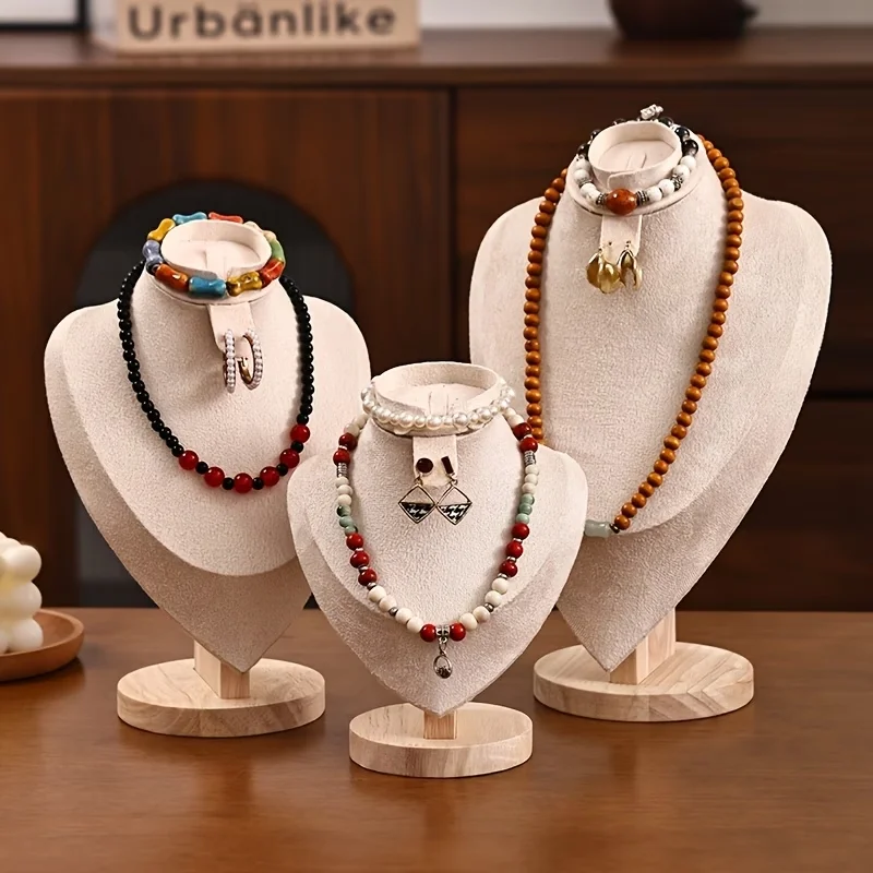 

1 Pcs Jewelry Display Bust Necklace Display, Wooden Base Jewelry Bust Display Holder Stands, Necklace Organizer Display for Ven