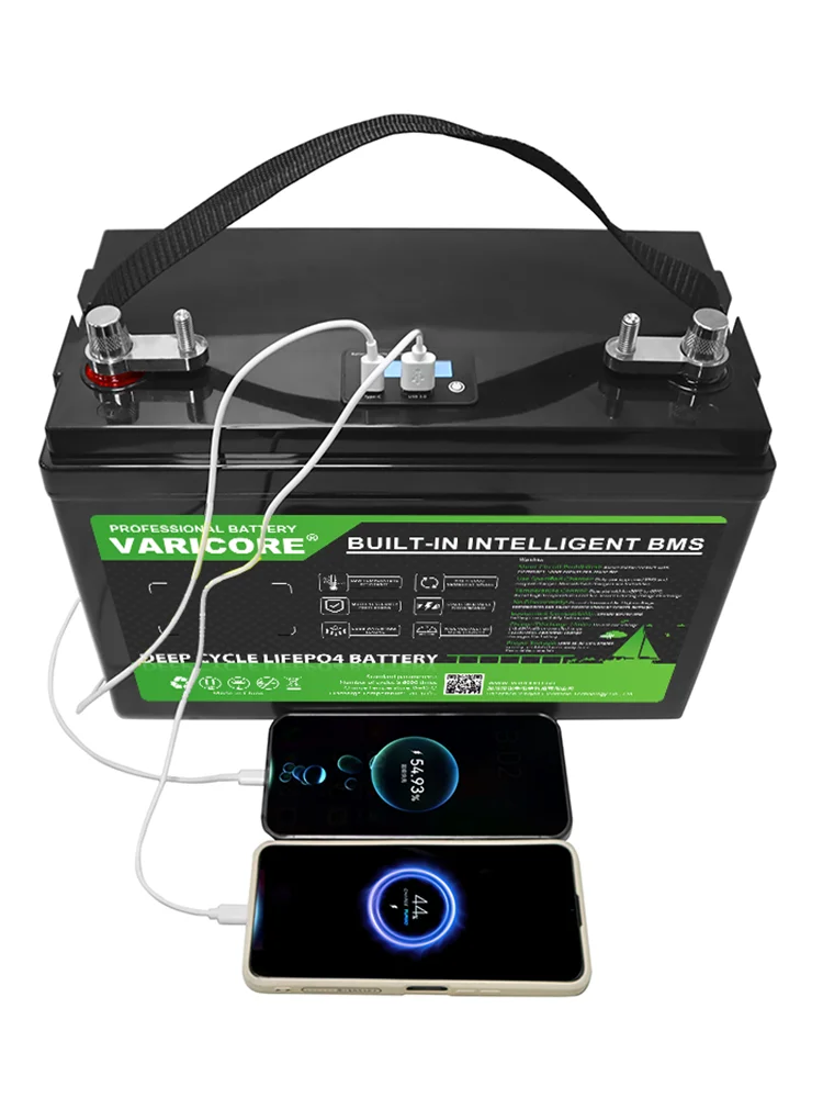 12V 180Ah LiFePO4 Lithium-Eisenphosphat-Batterie (Kupferanschlüsse), Großkapazitätsbatterie mit langer Lebensdauer, inklusive Ladegerät und Wechselrichter