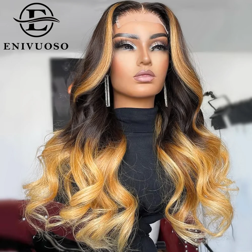 Skunk Stripe Honey Blonde Body Wave Synthetic Lace Front Wigs For Women Black Light Blonde Colored Glueless Wigs Pre Plucked