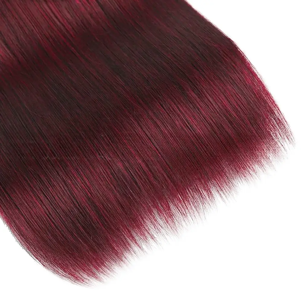 99J Bundel Rambut Manusia Burgundy Lurus Bundel Rambut Manusia Warna Merah Rambut Brasil 1/3 Bundel Ekstensi Rambut Virgin Remy 100G