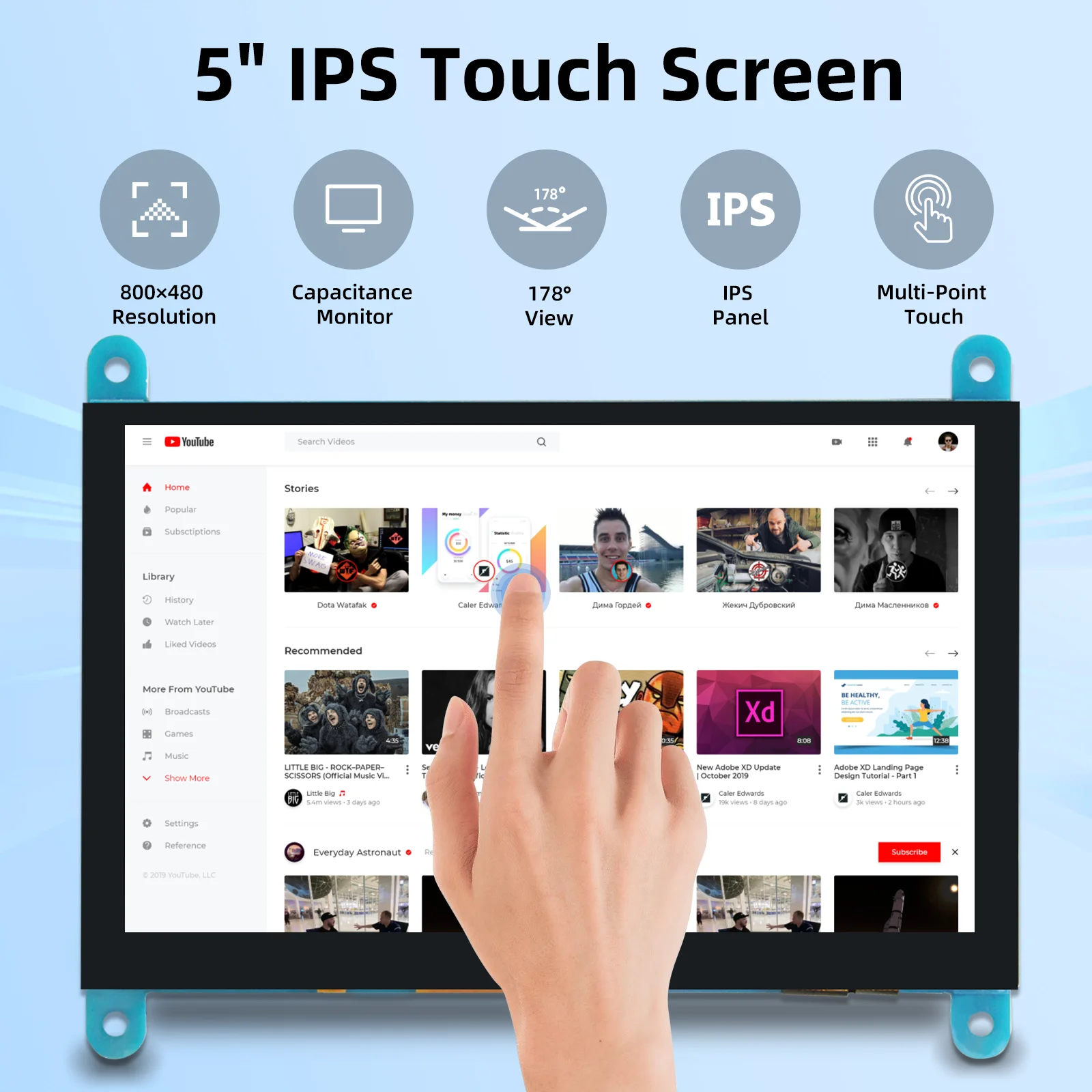 Imagem -02 - Ipistbit-raspberry pi Monitor Touchscreen Monitor 800x480 Hdmi Ips Tela Capacitiva para Raspberry pi Driver- 5