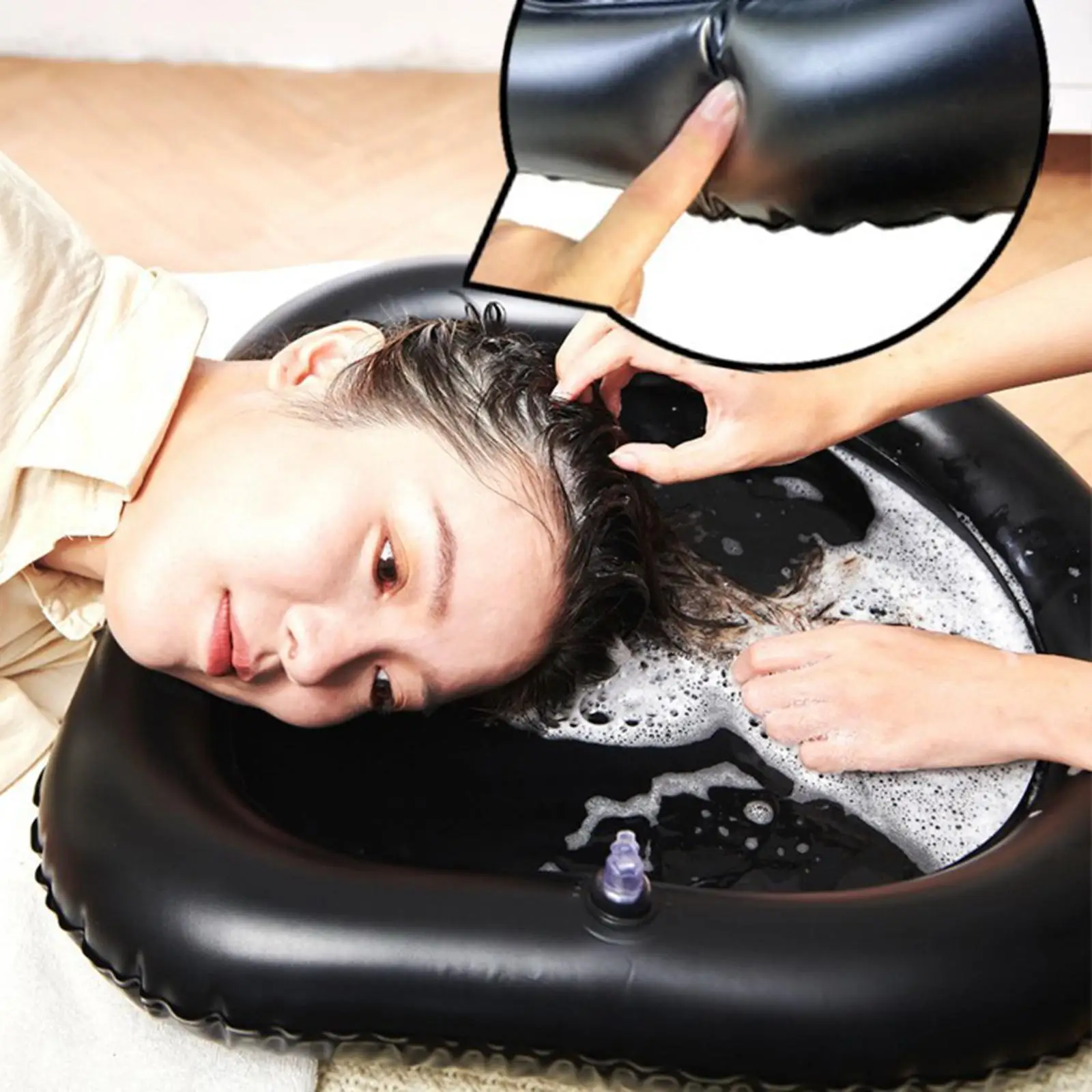 Bacinella per shampoo gonfiabile Lavaggio dei capelli nel letto Ciotola per shampoo ergonomica portatile per dreadlocks Casa Bambini Anziani