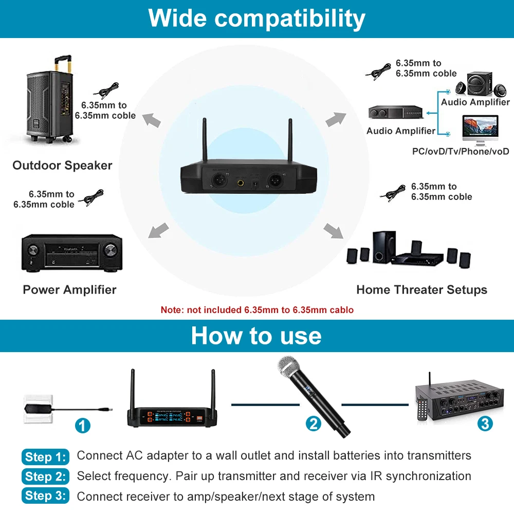 Sistema de micrófono Inalámbrico UHF de 4 canales, micrófono dinámico de mano con receptor recargable de 4x1200mAh PARA Karaoke, fiesta de DJ, PA