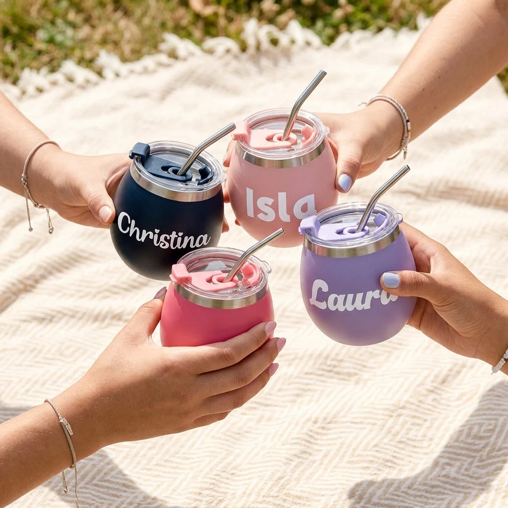 Custom Name Wine Tumbler Custom Engraved Egg Shape Stainless Steel Cup With Lid Straw Birthday Wedding Gift For Friends.