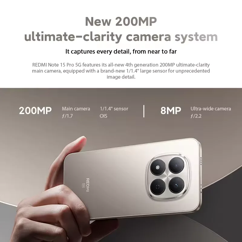 Xiaomi Redmi Note 15 Pro 5G Smartphone MTK Dimensity 7400-Ultra Pantalla de 6.83″ 120Hz Cámara de 200MP Batería de 6580mAh NFC 4
