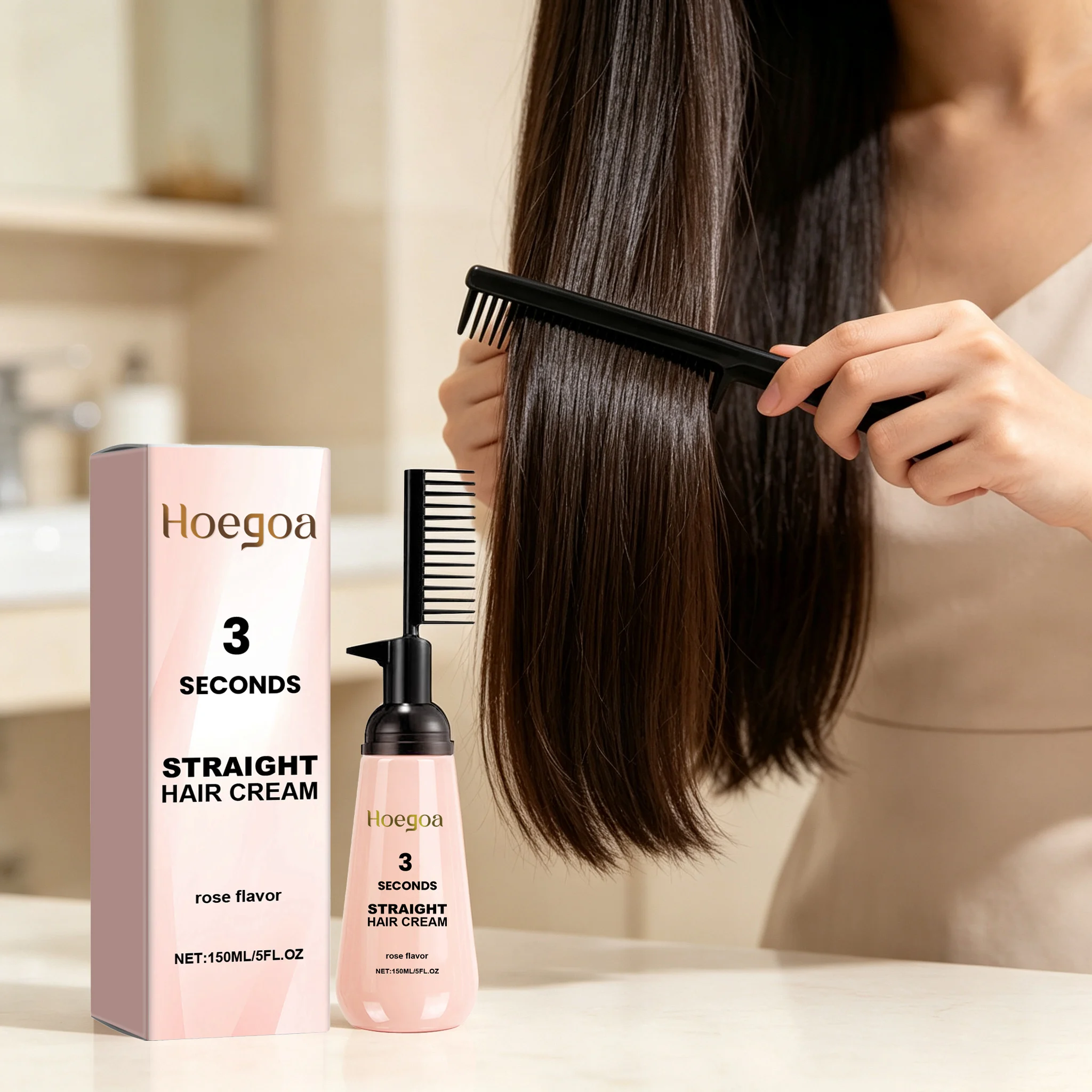 150ML Rose Flavor Straightening Hair Cream Deep Moisturizing Repairing Damaged Reduce Spilt Ends Remove Frizzing Non-greasy Straight Hair Cream