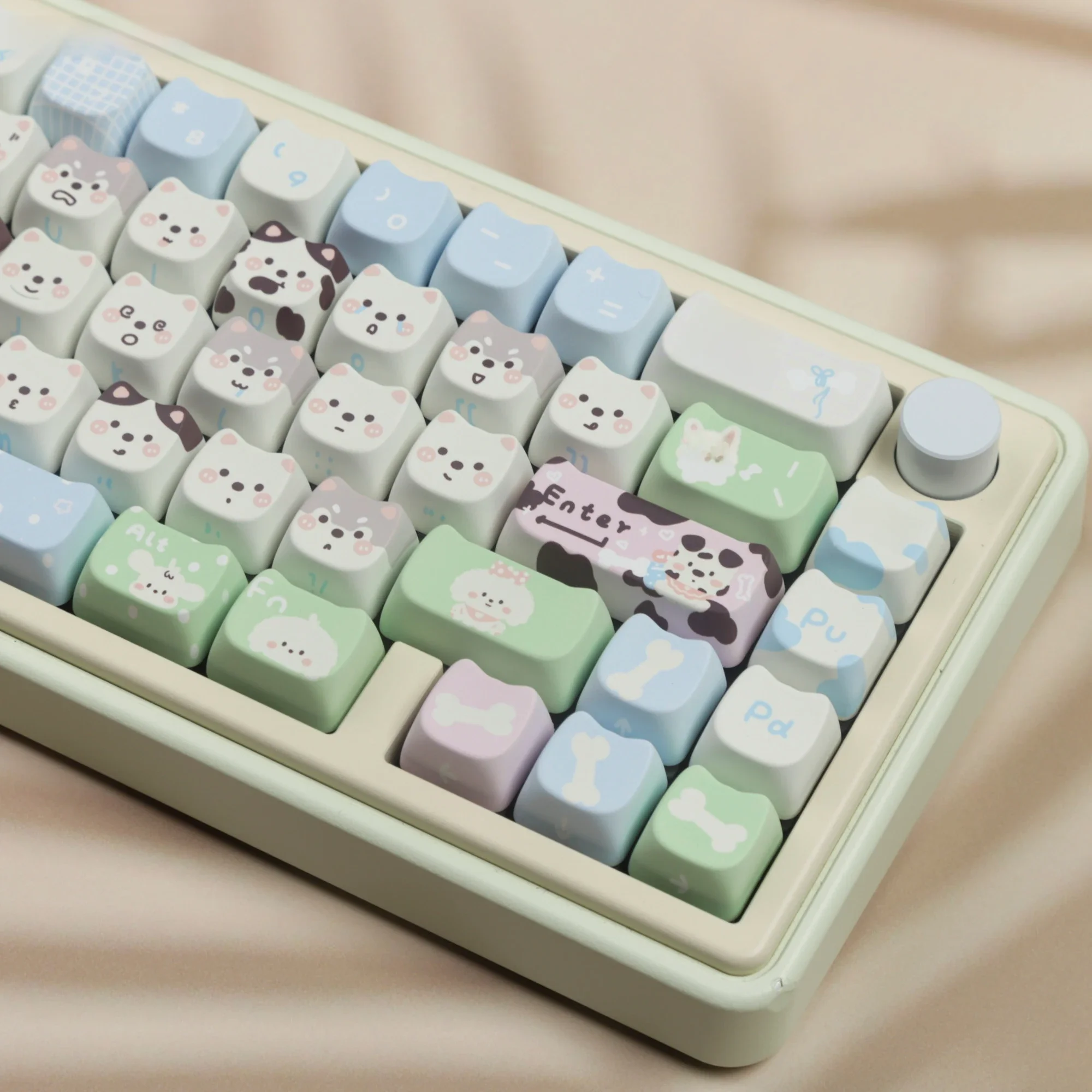 MAO Cat Ear Keycaps Cute Dog Side Printed Letters Dye Sub Big Set Key Caps Pbt Material For Mechanical Keyboard Wooting Switch