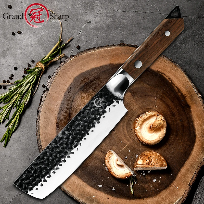 Grandsharp Kitchen Knives Japanese Nakiri High Carbon Stainless Steel Chef's Vegetables Knife Slicing Chopping Cooking Tools