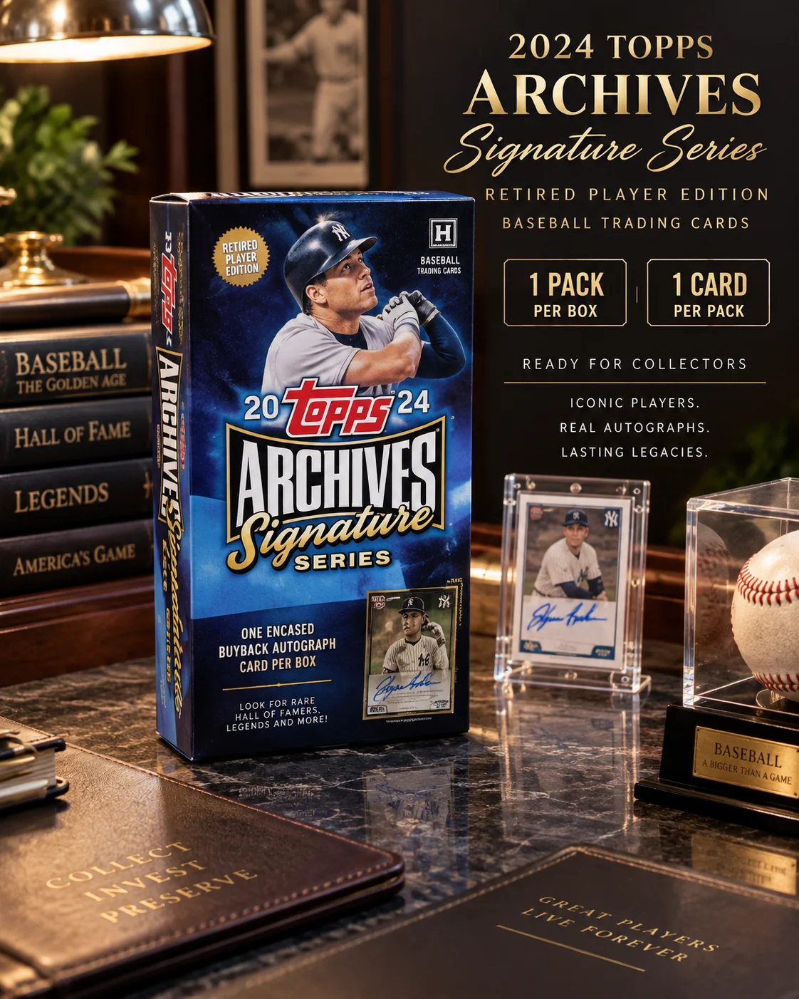 2024 Topps Archives Signature Series Retired Player Edition Baseball Box, 1 Pack Per Box, 1 Card Per Pack, Autographed Baseball Cards for Retired Player Collectors and Premium Hobby Card Fans