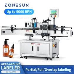 ZONESUN Round Cylindrical Bottle Wrap Around Labeling Machine ZS-TB200R Automatic Vial Jar Can Tin Drinks Cosmetics Packaging