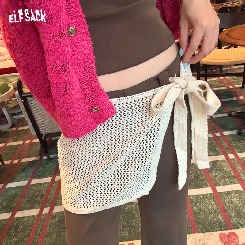 

ELFSACK 2025, осенние новые поступления, повседневная вязаная однотонная съемная юбка-фартук, многослойная часть