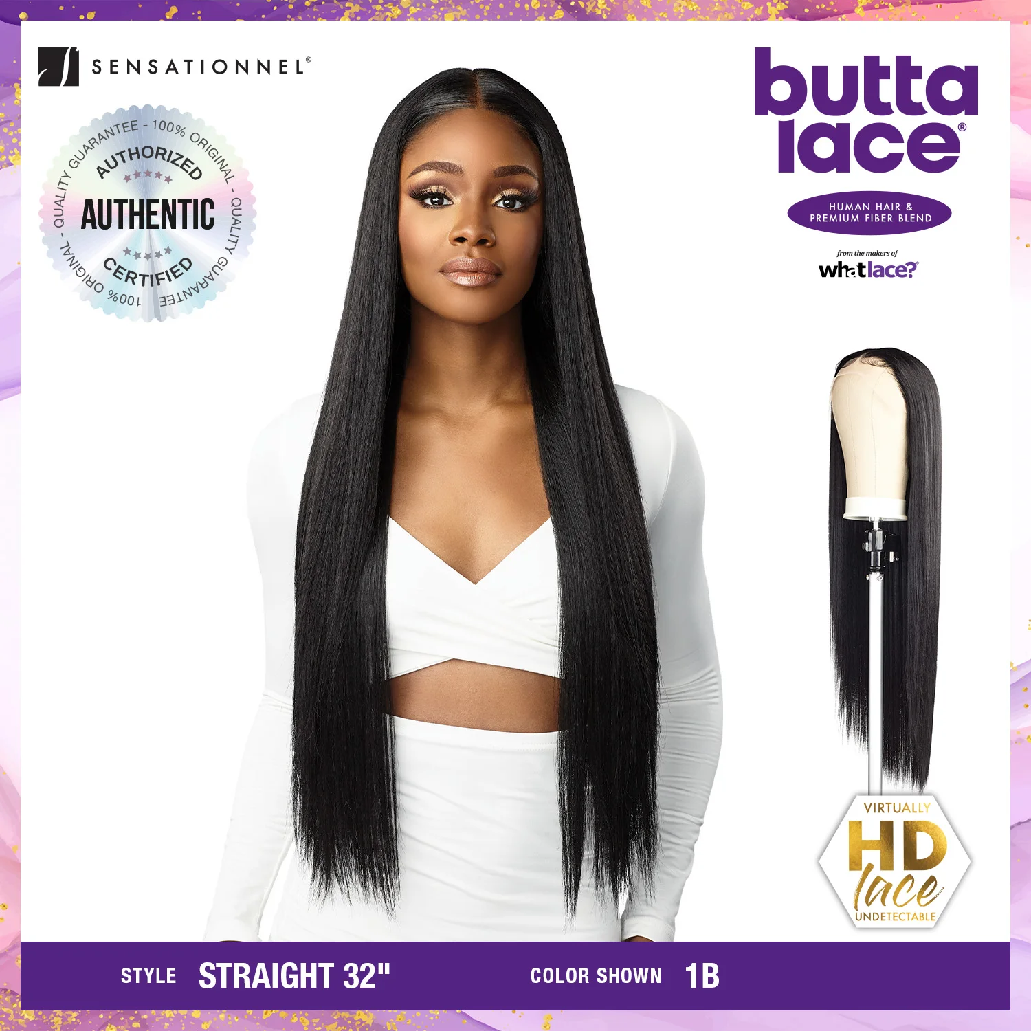 Sensationnel Butta Lace Human Hair Blend HD شعر مستعار بدانتيل أمامي مستقيم 32 بوصة - طويل، نمط تجعيد مضاف، مظهر طبيعي، جودة ممتازة #2