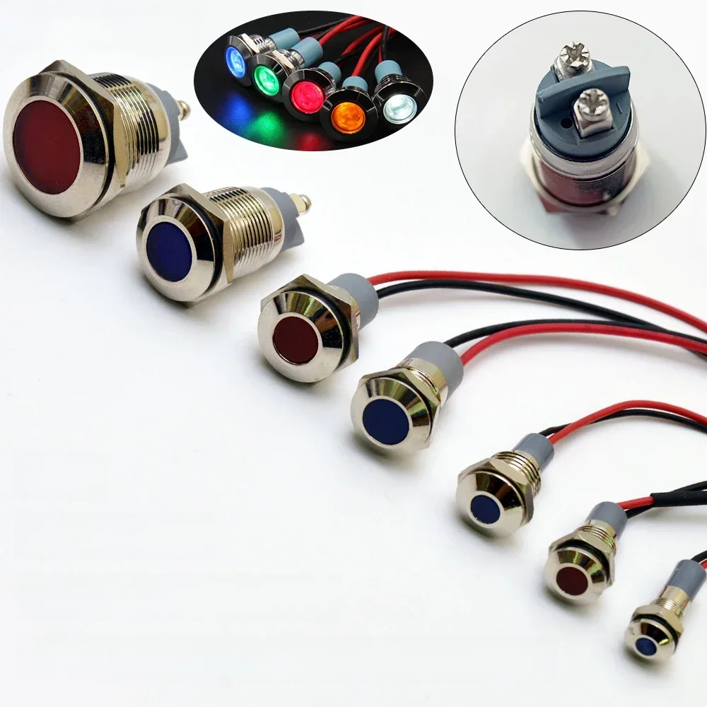 Wielokolorowy wskaźnik światła Led 220v 6/8/10/12/14/16/19/22/25/28/30 mm sygnał motocyklowy 24v światła czerwony zielony światło ostrzegawcze Led — zdjęcie 2
