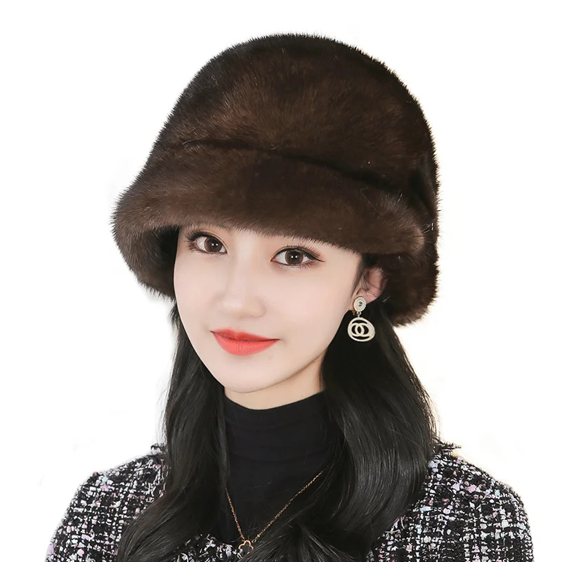 Winter Mink Fur Hat Beanie For Girls Soft Thickened Furry Beret Ladies Hat Elegant Winter Outdoor Windproof Warm Cap Female Hat