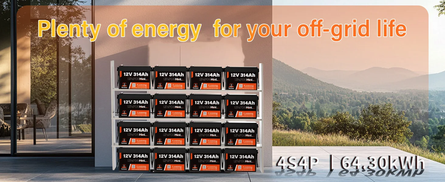 Humsienk 12V 314Ah LiFePO4 Lithium-Batterie 200A BMS 15000 Zyklen für Off-Grid/RV/Camping/Marine/Energiespeicher/5 Jahre Garantie/UL 1973 – Detail 6