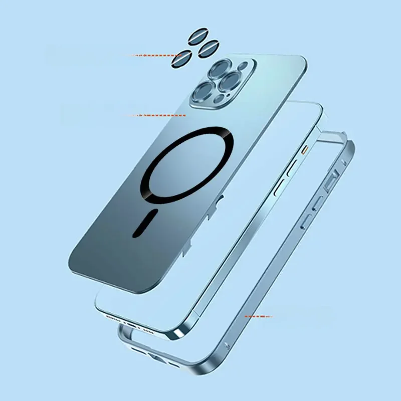 Metalowe etui na telefon iPhone 13 14 15 16 17 18 Pro Max Plus, oryginalny kolor, magnetyczne etui kompatybilne z MagSafe, obudowa z poliwęglanu i aluminium. — zdjęcie produktu 7