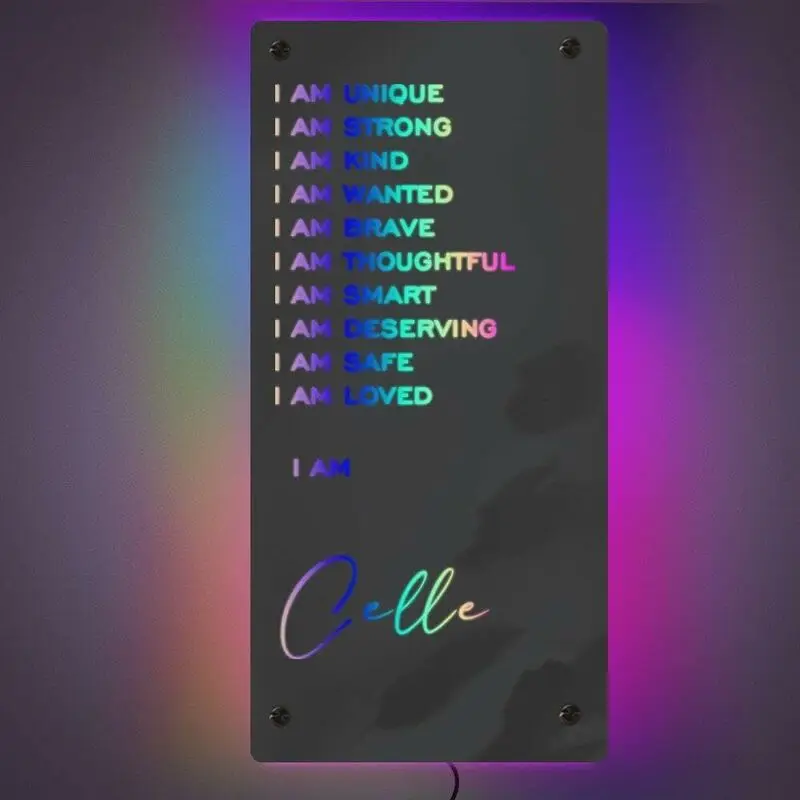 Personalized Affirmation LED Acrylic Mirror -Custom Quotes Wall Decor for Women/Mom, Mother's Day Gift 2025 with USB Night Light