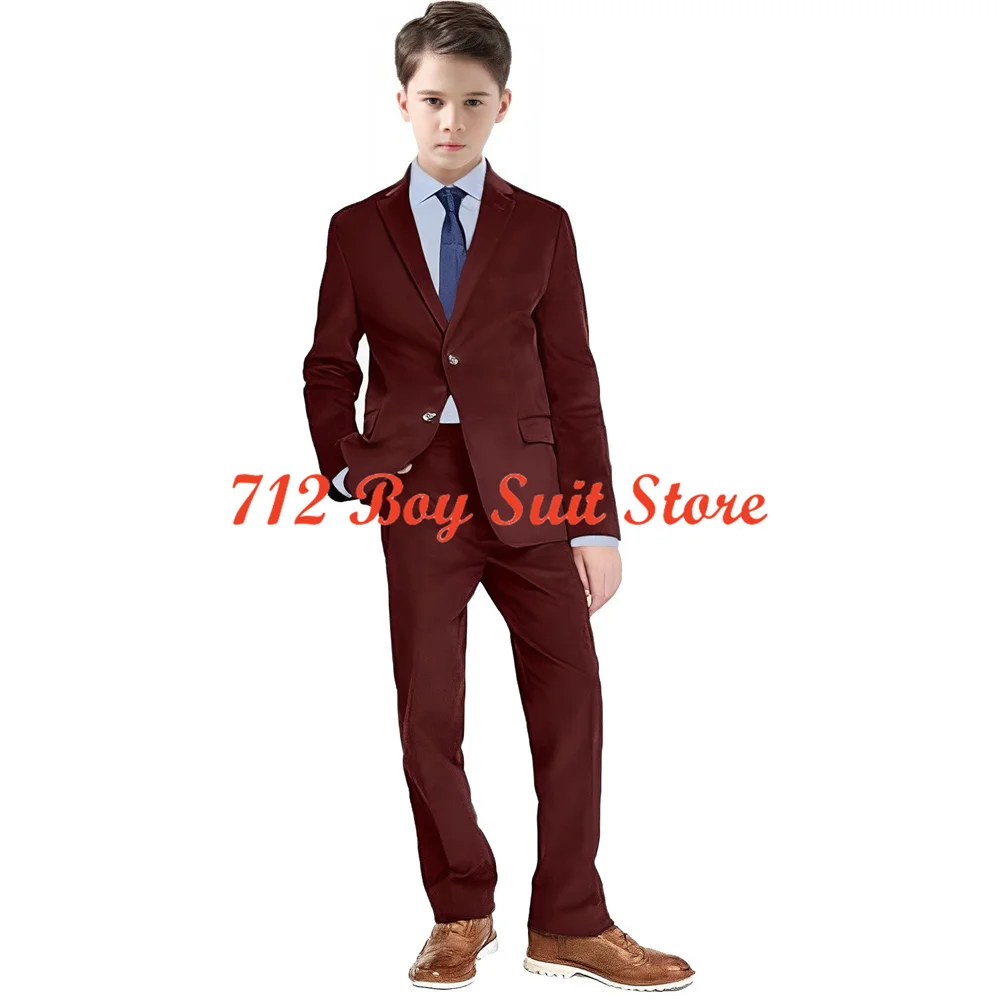 Boys' Suits Casual Velvet 2 Pieces Suit Vintage Wedding Tuxedos Notched Collar Jacket Blazer Pants Kids Outfit