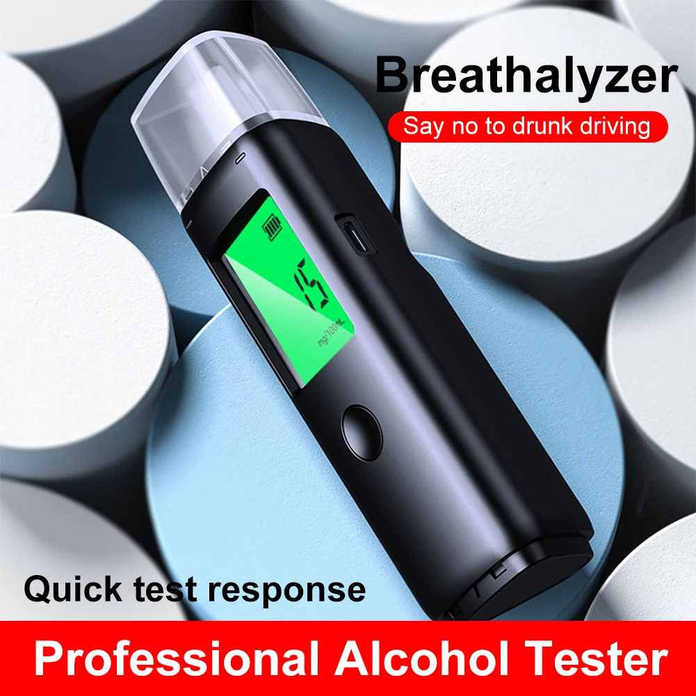 Portable Alcohol Tester Professional Breathalyzer High Accuracy Digital Display Rechargeable Breath Tester Tool With Mouthpiece