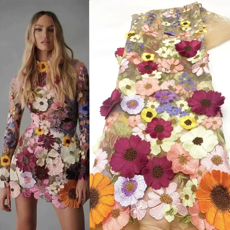 Luxe Afrikaanse 3d Bloem Kant Stof 2024 Hoge Kwaliteit Geborduurde Nigeriaanse Kant Stoffen 5 Yards Voor Vrouwen Feestjurk Mhy5435 - afbeelding 2