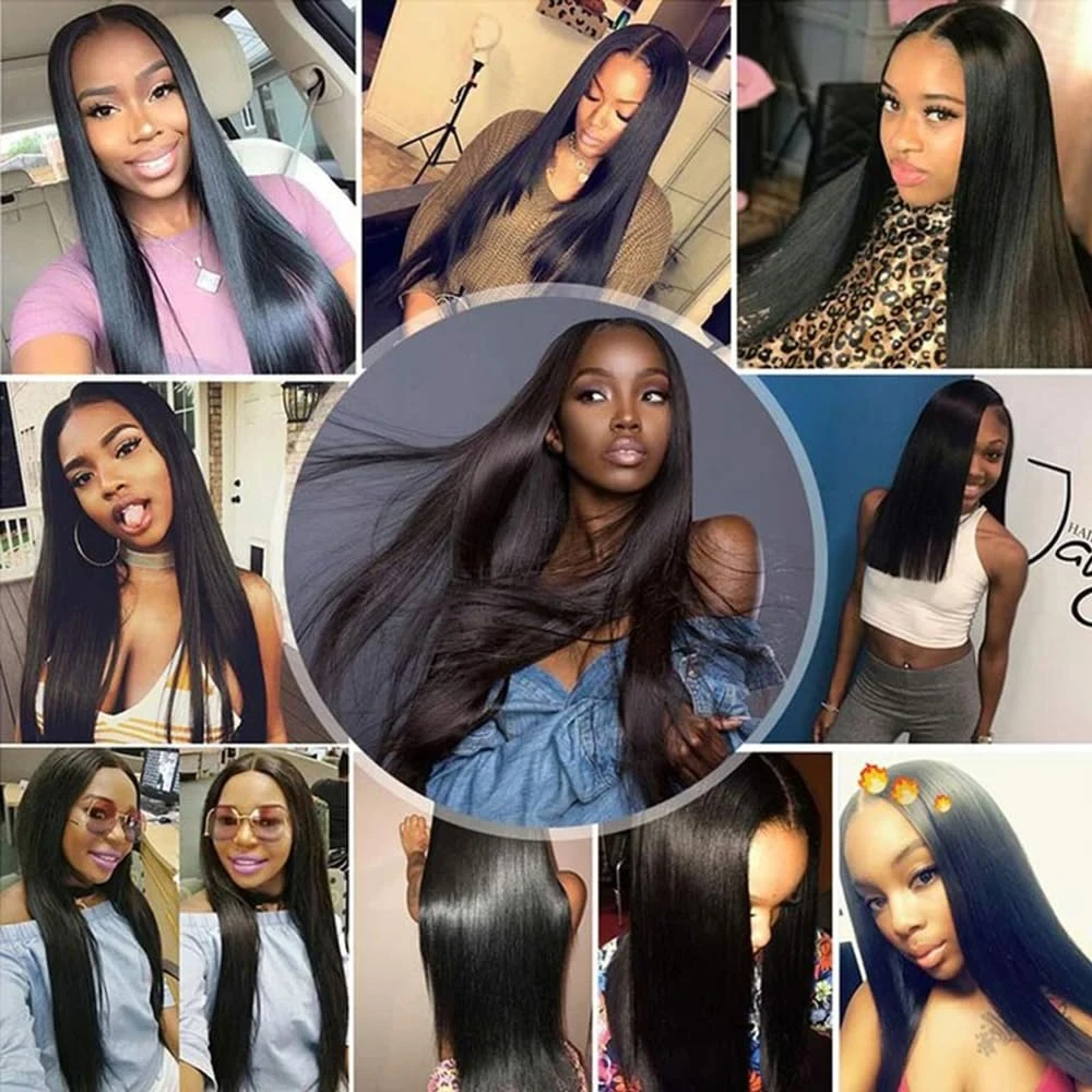 Human Hair Straight Bundles With Brazilian Weave 3 Bundles 13x4 Transparent Lace Frontal With Frontal Natural Hair Extensions