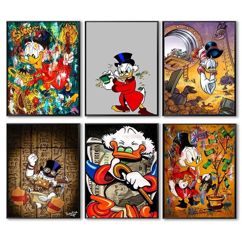 

Disney Donald Duck Canvas Art Painting Scrooge Mcduck Money Cartoon Graffiti Wall Poster Prints Living Room Home Pictures Decor