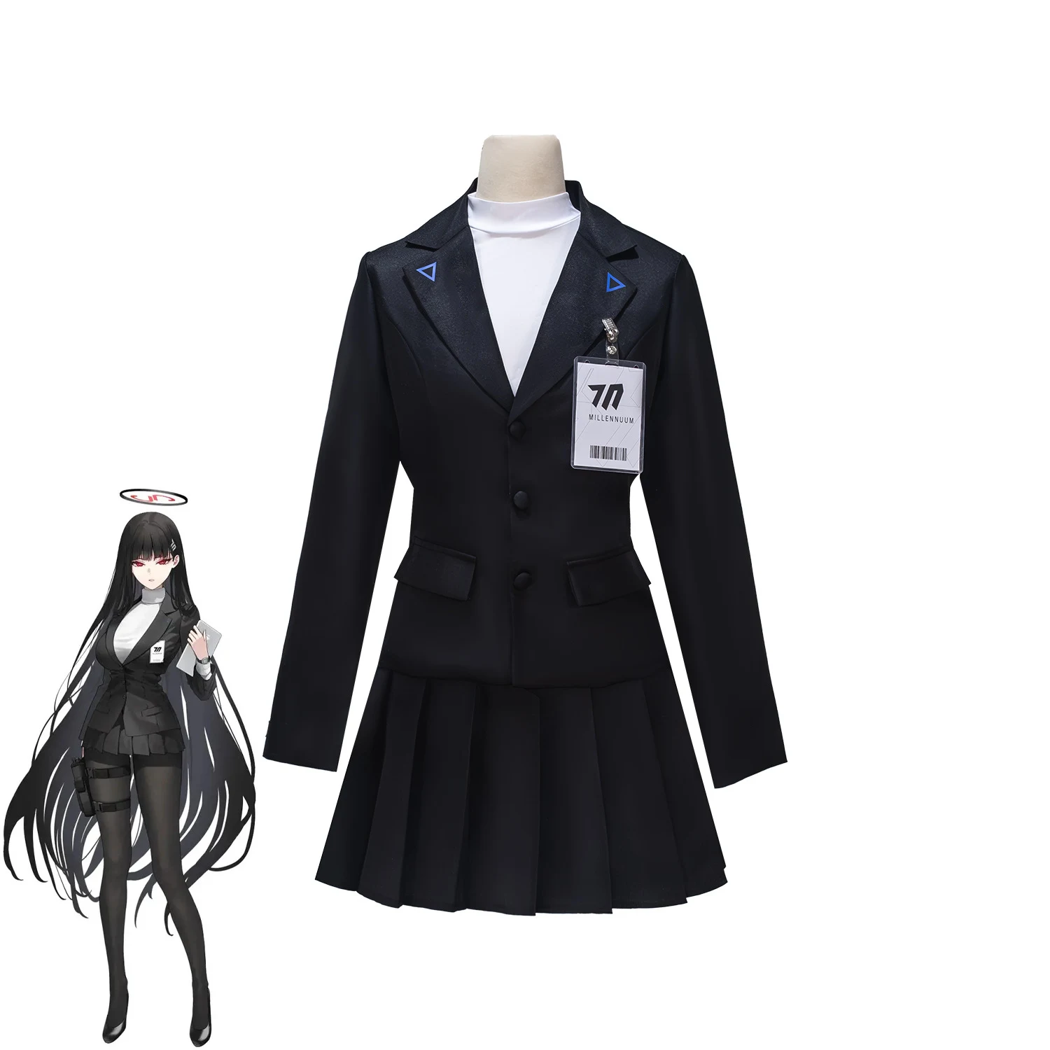 

Blue Archive Rio Tsukatsuki Cosplay Costume Millennium Seminar President Rio Uniform Anime Black JK School Suit Female Full Set