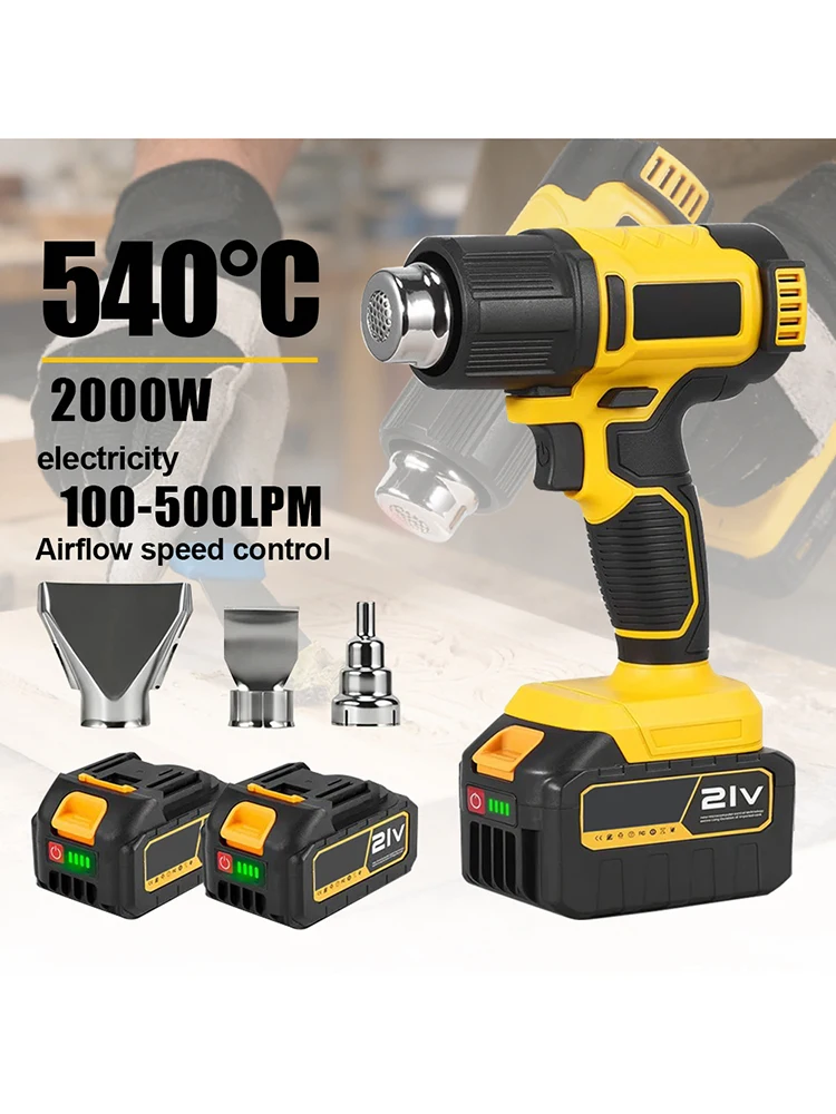 540 ° C Kabelloser elektrischer Heißluftfön 2000W Handgehaltene Heißluftgebläsepistole für Autofolienentfernung Lackentfernung für Makita 18V Akku