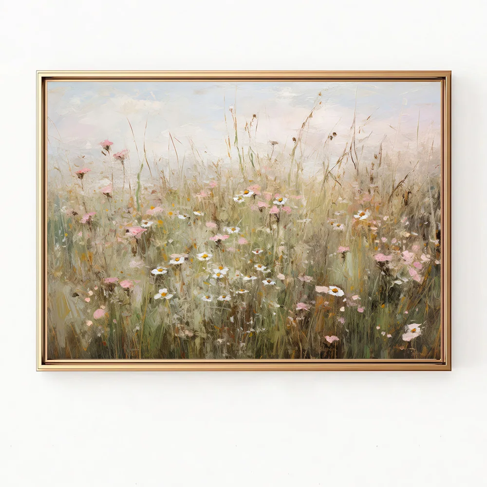 1pc Wildflower Field Grass Nature Landscape Retro Poster Vintage Farmhouse Rutics Painting Canvas Print Nordic Wall Picture