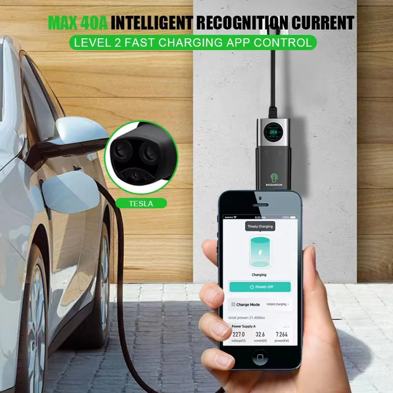 BOSDANTUN home tesla ev charger 7kw/11kw for model 3 X Y J1772 type1 Portable ev charger 23ft cable app