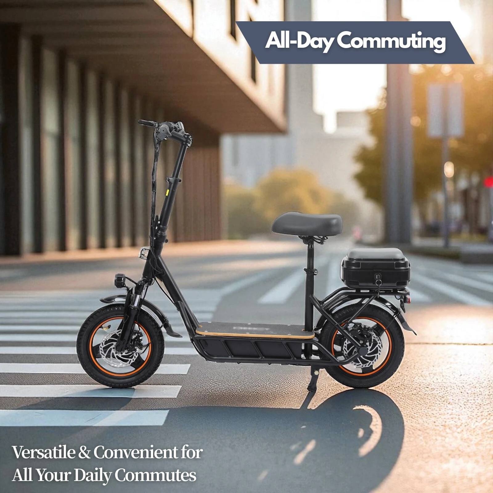 

Commuter Electric Scooter, 14-Inch Inflatable Tires, 750W Motor, 48V/18Ah, Equipped with Seat and Storage Box